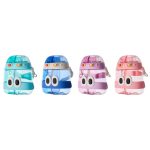 Four Seliya 800ml cartoon-eye kids bottles in teal, blue, purple, pink