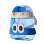 Seliya 800ml kids water bottle in blue with cartoon eyes, angled view