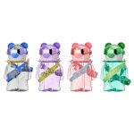Four Seliya 700ml bear-shaped kids bottles in blue, purple, pink, green
