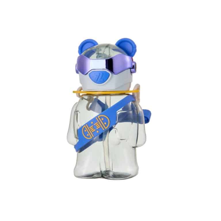 Seliya 700ml bear-shaped kids water bottle in clear with blue goggles