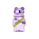 Seliya 700ml bear kids water bottle in lavender with lime green strap