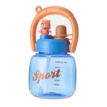 Seliya 850ml kids water bottle in blue with orange handle and bear