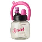 Seliya 850ml kids water bottle in clear grey with pink handle and bear
