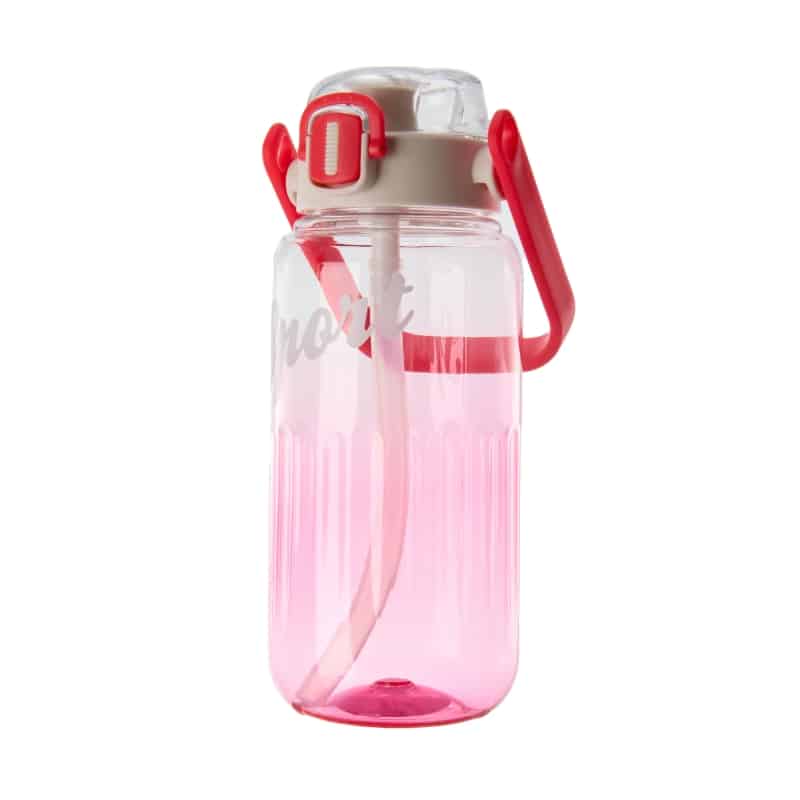 Seliya 900ml gradient water bottle in pink with red handle and straw