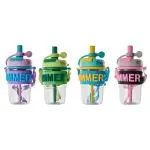 Four Seliya 500ml kids straw bottles in purple, green, blue and pink