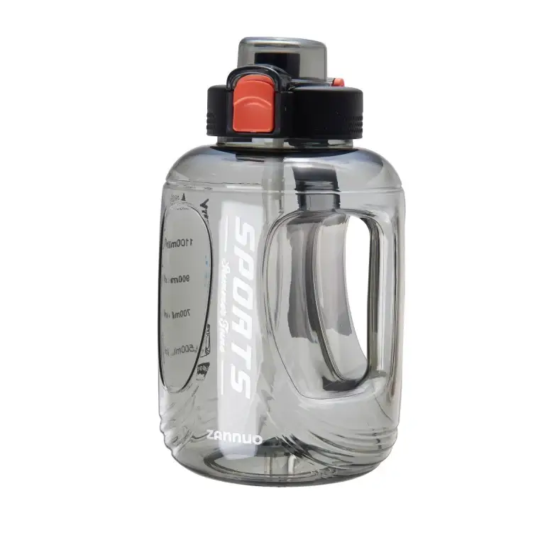Seliya 1600ml large water bottle in smoky grey with handle and red button