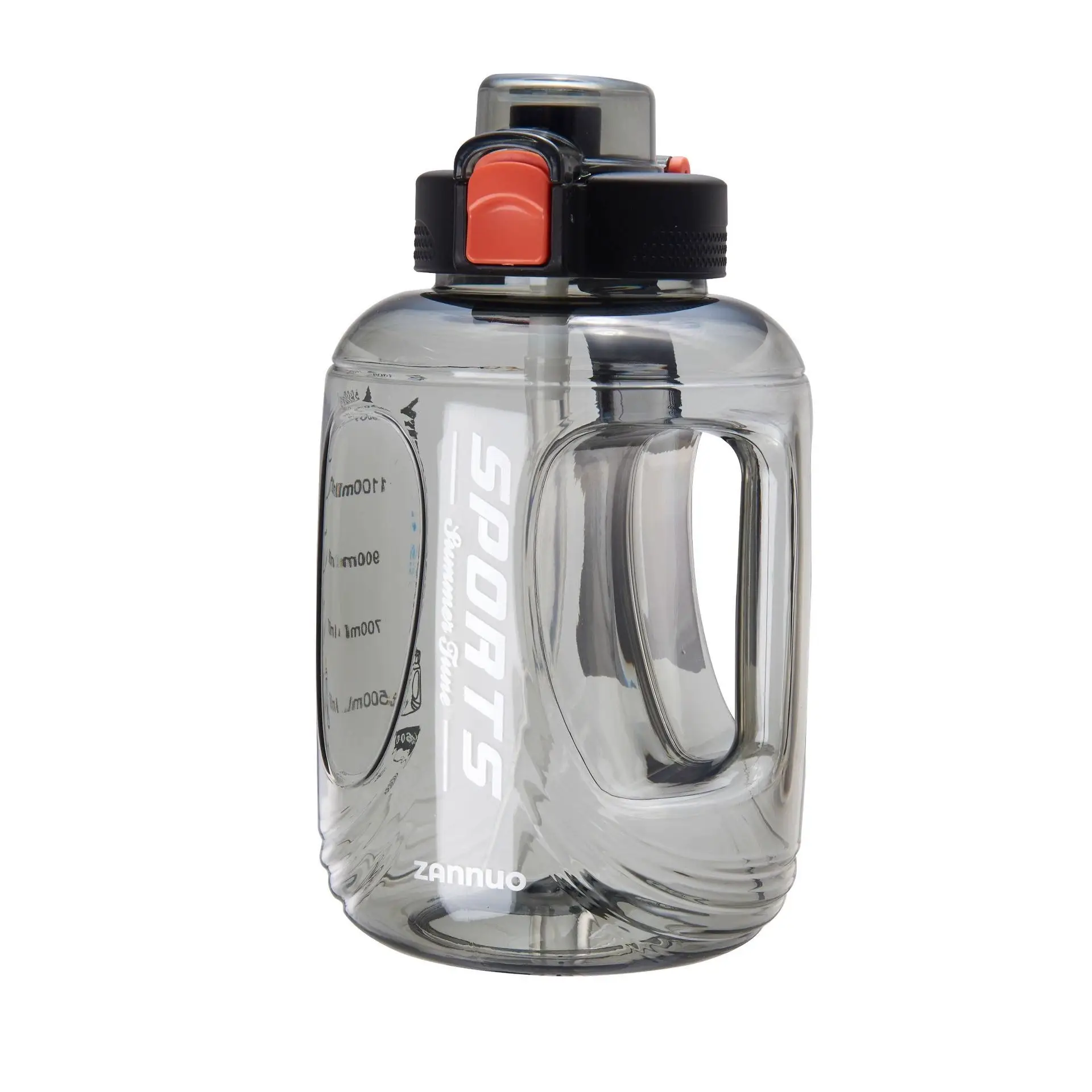 Seliya 1600ml large water bottle in smoky grey with handle and red button