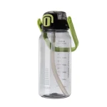 Seliya 900ml water bottle in clear grey with lime green carry handle