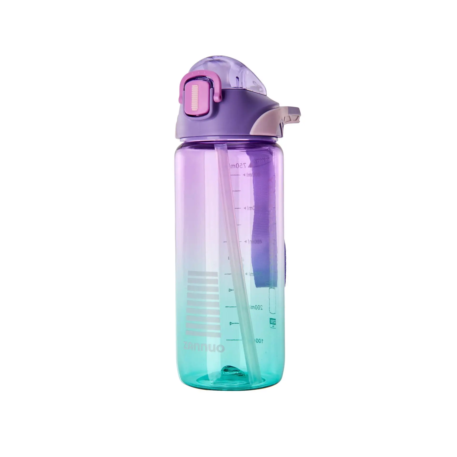 Seliya 750ml gradient water bottle, purple to teal, flip lid and straw