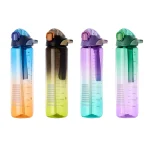 Four Seliya 1L gradient water bottles in orange, black, teal and purple