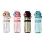 Four Seliya 700ml water bottles in clear, pink, grey and teal
