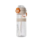 Seliya 700ml water bottle in clear with beige lid band and orange clip