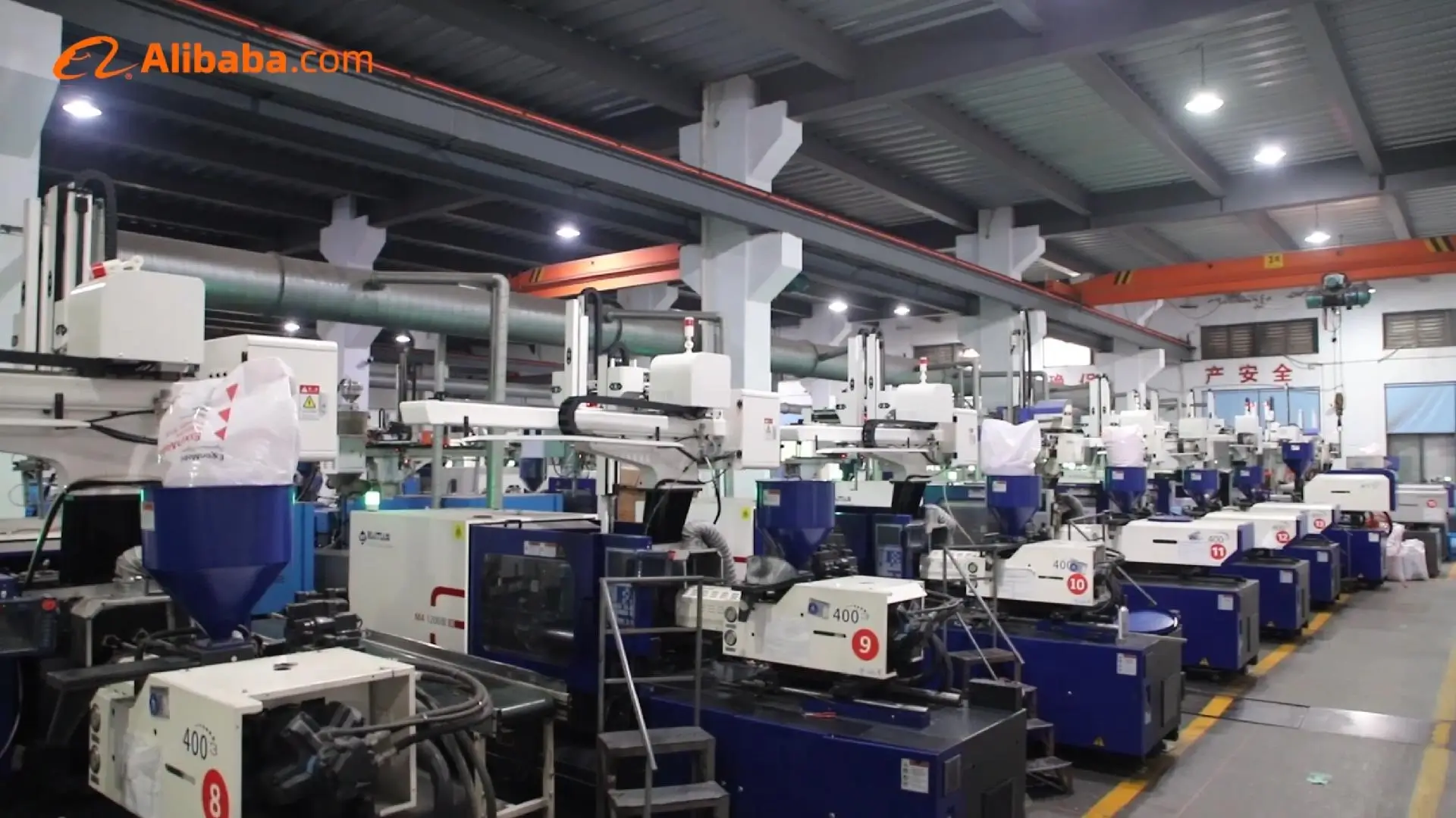 Rows of injection molding machines in Seliya's water bottle workshop
